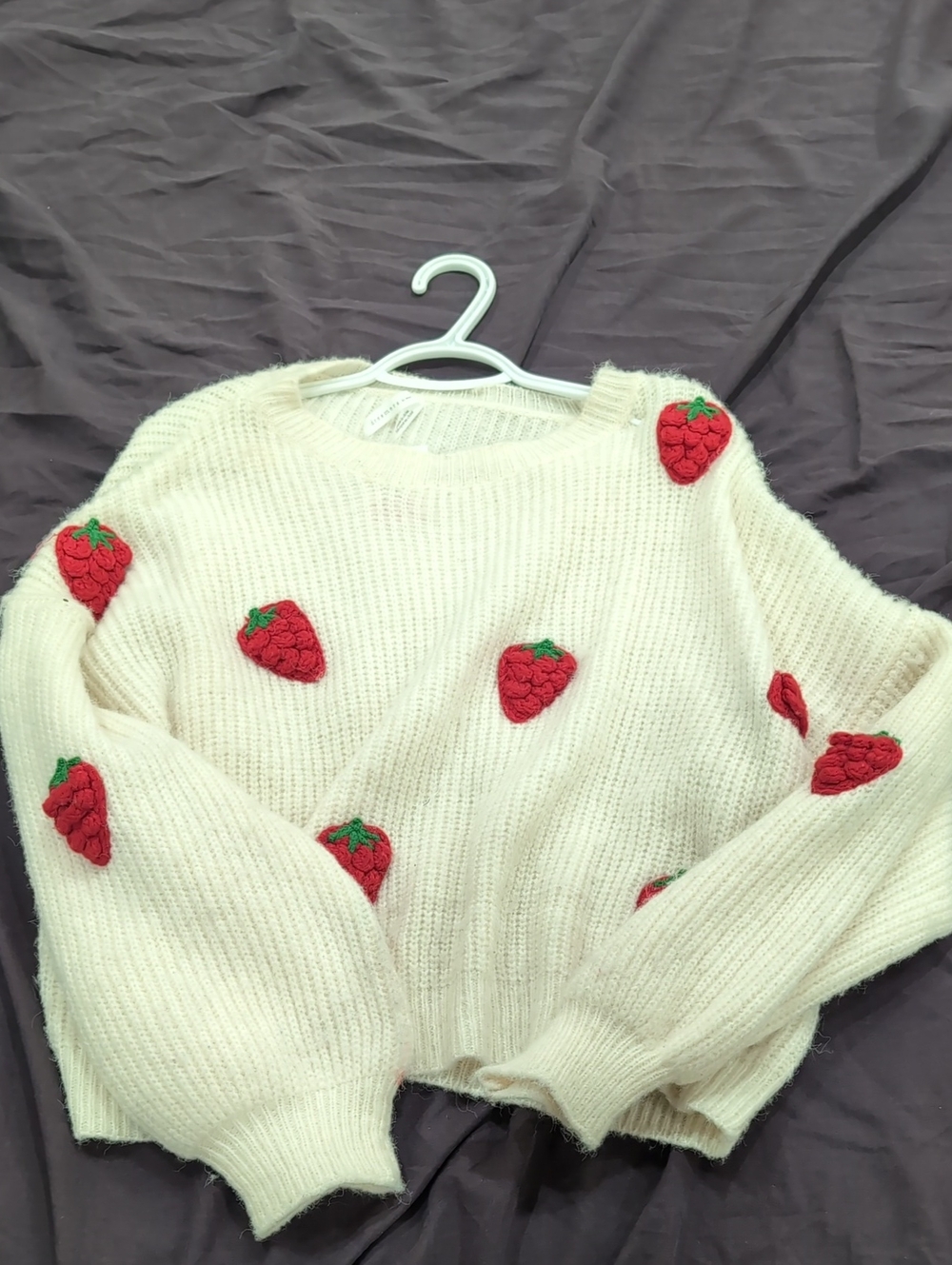 Dreamers Cream Sweater with Red Strawberry Appliqués